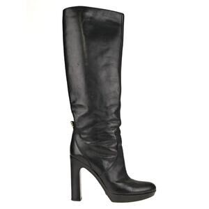 Gucci Black Leather Platform Knee High Boots High Heel Designer EU 39.5
